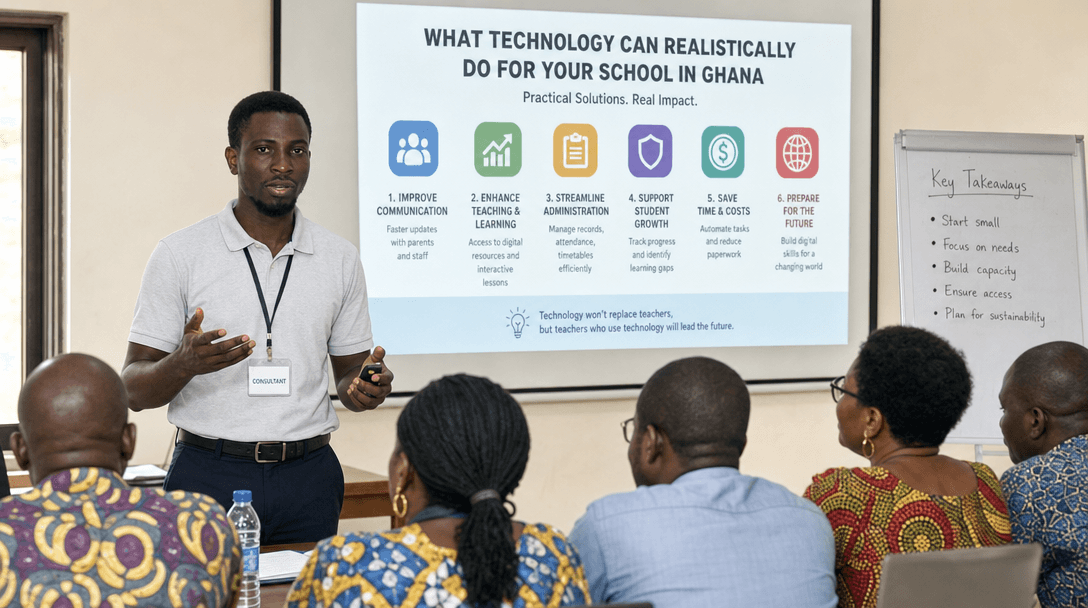 Mawusi Kpodo presenting at a workshop — MDigital Consulting founder