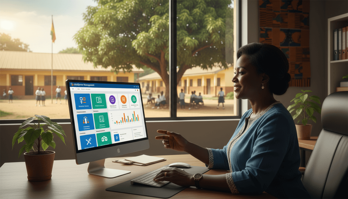 School management software helping a teacher track student data